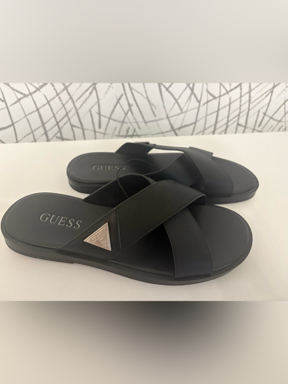 Guess Black Crisscross Logo Slide Sandals